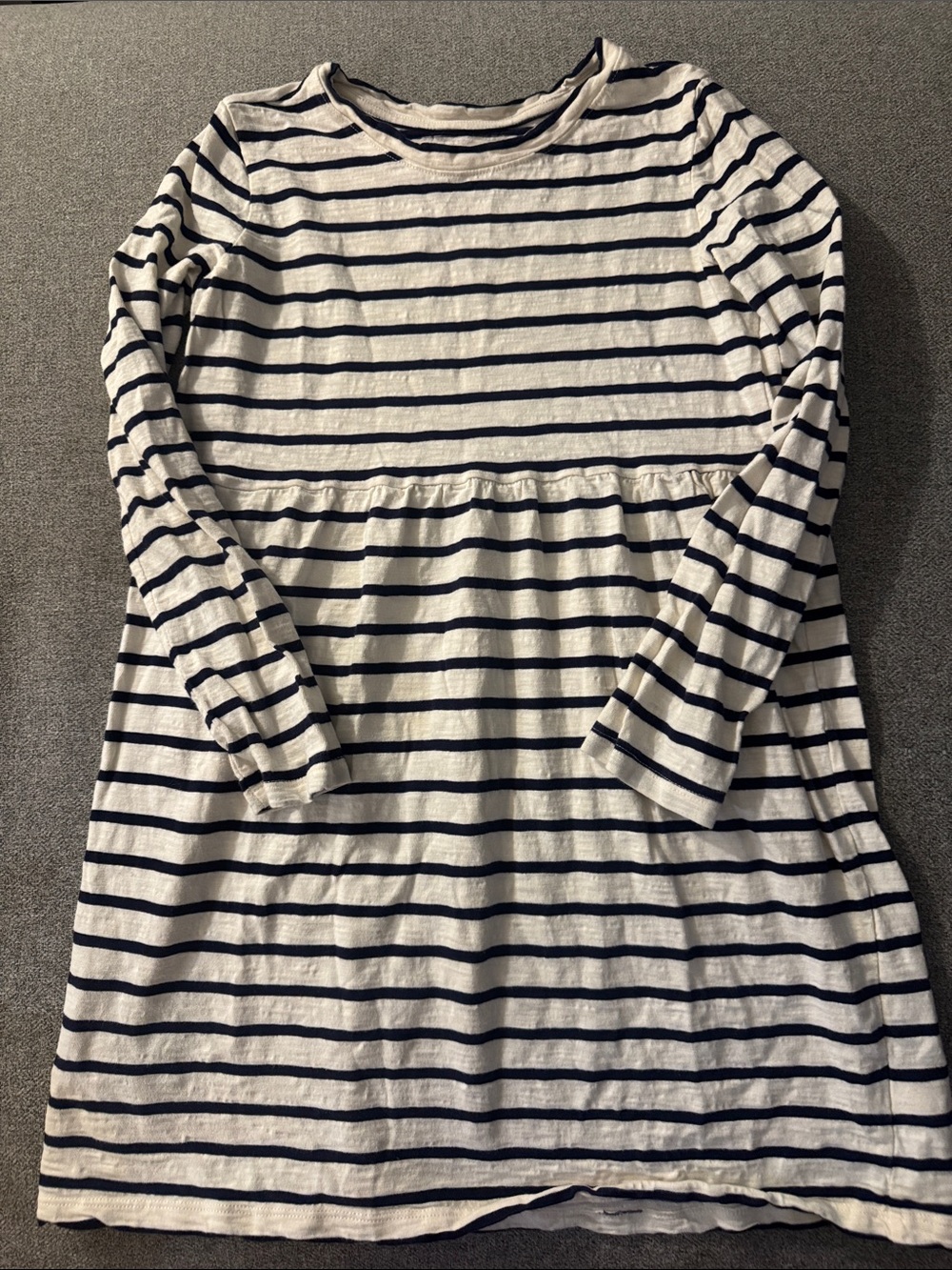 5/$15- Striped Long-Sleeve Kids Dress - White & Navy